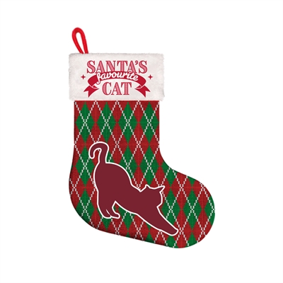 Kerstsok santa's favourite cat ruit groen / rood / wit
