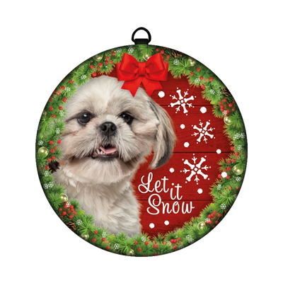Kerstbal tin let it snow shih tzu