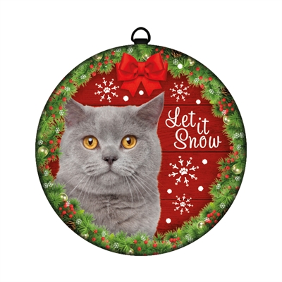 Kerstbal tin kat grijs let it snow