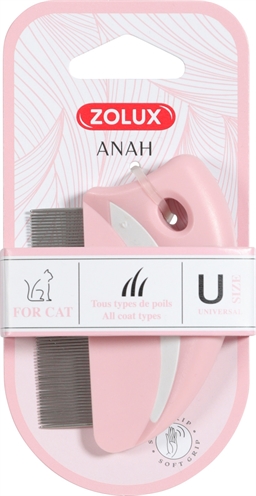 Zolux vlooienset anah kam rond roze/wit | 6x1,5x8,5 cm
