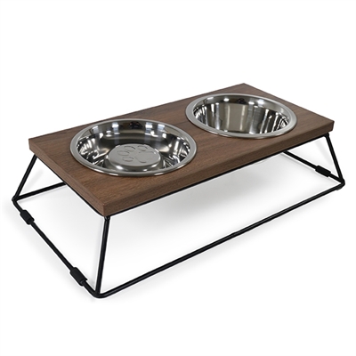 Rosewood voerbak voerstandaard slow feeder dubbel hout / metaal