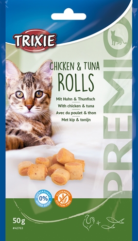 Trixie premio kip & tonijn rolletjes voor katten 50 gr | glutenvrij