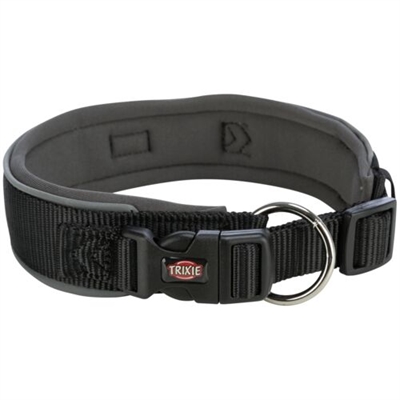 Trixie premium halsband hond | extra breed zwart/grafiet grijs 53-62x5 cm