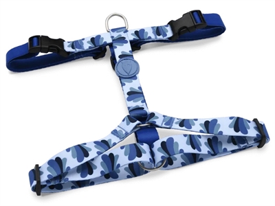 Morso hondentuig h-tuig gerecycled splash blauw | 40-55x1,5 cm