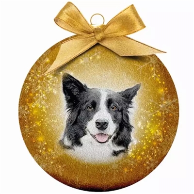 Plenty gifts kerstbal frosted border collie geel