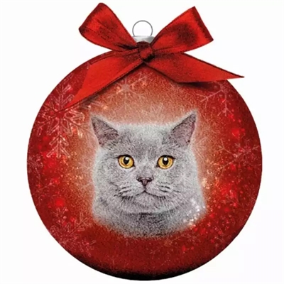 Plenty gifts kerstbal frosted grijze kat rood