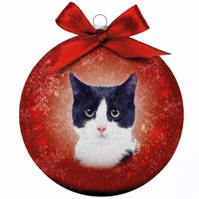 Plenty gifts kerstbal frosted zwart / witte kat rood