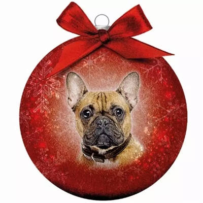 Plenty gifts kerstbal frosted franse bulldog rood