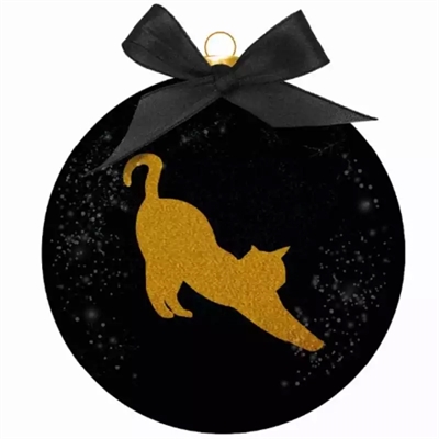 Plenty gifts kerstbal frosted silhouet kat goud / zwart