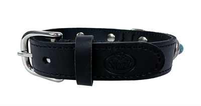 Sazzz halsband hond adventure stone classic leer zwart | 32-39x2,5 cm