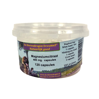 Dierendrogist magnesium citraat capsules 480mg | 120 stuks