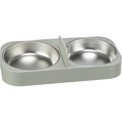 Trixie dubbele voerbak/drinkbak kunststof/rvs wit | 32x16x5 cm 2x500 ml