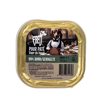 Freds kuipje hond puur rund/gevogelte | 9x300 gr