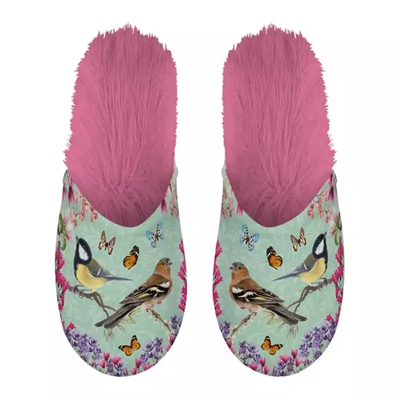 Merkloos pantoffel tuinvogels groen/roze | maat 39-42