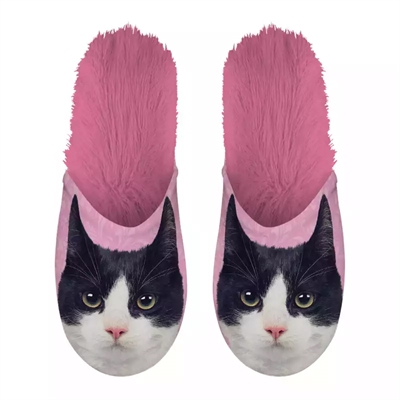 Merkloos pantoffel zwart witte kat roze | maat 39-42
