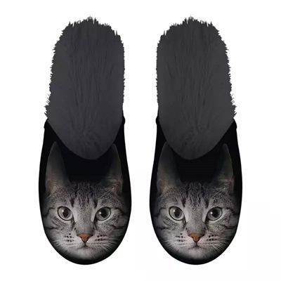 Merkloos pantoffel grijze kat | maat 39-42