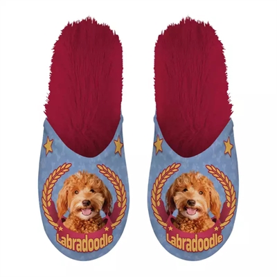 Merkloos pantoffel labradoodle lila/rood | maat 39-42