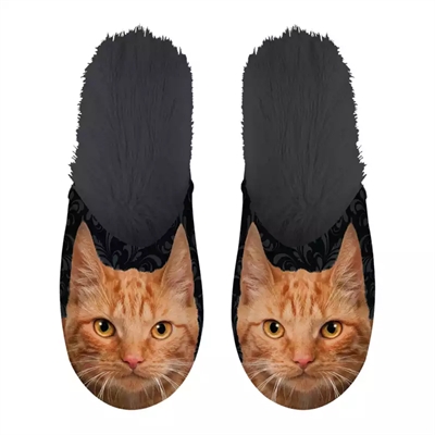 Merkloos pantoffel oranje kat zwart | maat 39-42