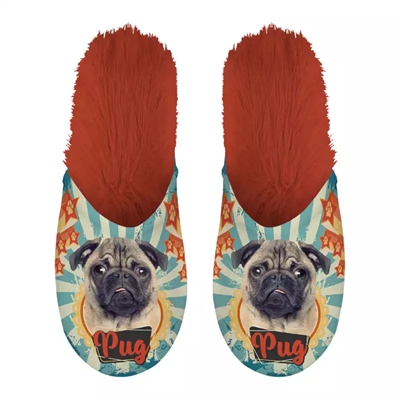Merkloos pantoffel pug mopshond | oranje maak 39-42