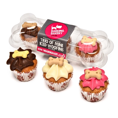 The barking bakery mini iced woofins | vanilla & carob trio assorti