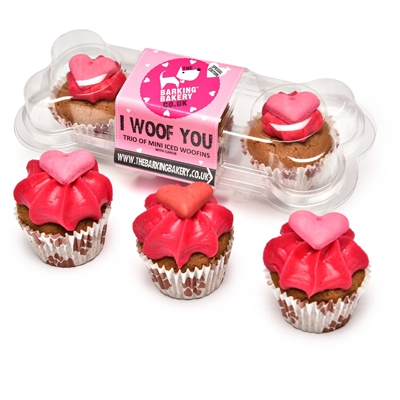 The barking bakery woof you valentine iced woofins trio assorti