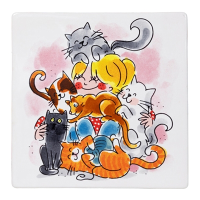 Blond amsterdam tegel kat | 13x13 cm