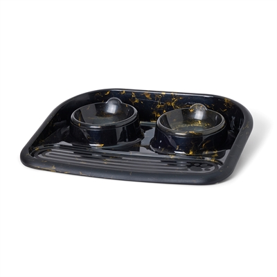 Savic butler voerbak & drinkbak marble zwart/goud | 45x36x8 cm