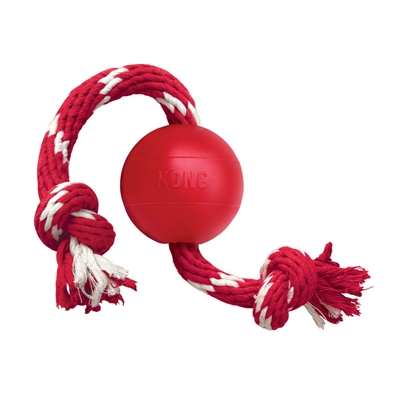 Kong rubber bal met touw | 6,5x6,5x6,5 cm