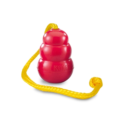 Kong kong classic met touw | rood/geel, 5,5x5,5x56 cm