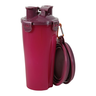 Zolux bvk 2in1 reisset | 2x350 ml fles met voer- en drinkbak rood