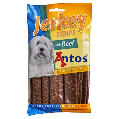 Antos honden snacks jerkey strips rund 20 st – 100% natuurlijk
