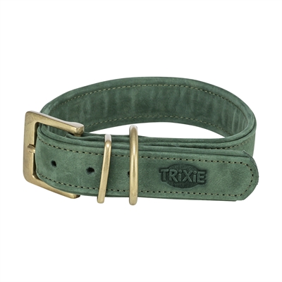 Trixie halsband hond pure leer saliegroen l 47-54×4 cm – nubuckleer
