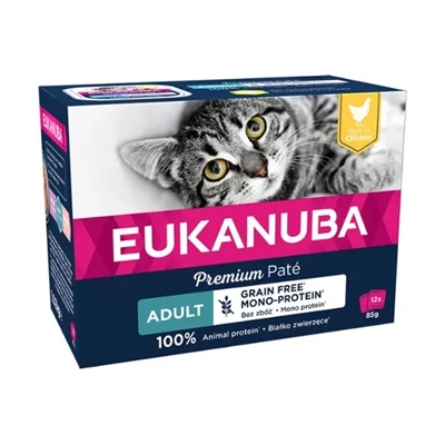 Eukanuba premium paté kip graanvrij 12x85 gr – volwassen katten