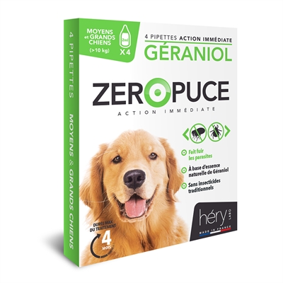 Hery vlooiendruppels hond l geraniol 4 pip 10-20 kg – natuurlijk