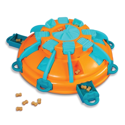 Nina ottosson hondenpuzzel tower of treats oranje/blauw 36×36 cm – level 4