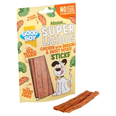 Good boy honden snack superlicious sticks 100 g – kip/broccoli/sweet potato
