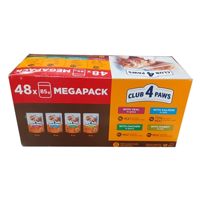 Merkloos kattenvoer club 4 paws megapack 48x85 gr – 4 smaken