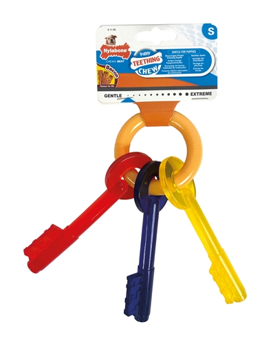 NYLABONE Puppy Chew Bijtsleutels Baconsmaak - Zacht maar taai materiaal voor doorkomende tandjes - Tot 11 kg