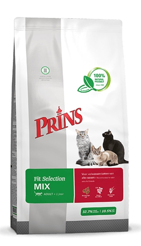 PRINS Kattenvoeding MIX Volledigvoer voor volwassen katten 32,7% eiwit - Met zalmolie & visbrokjes - 10 kg