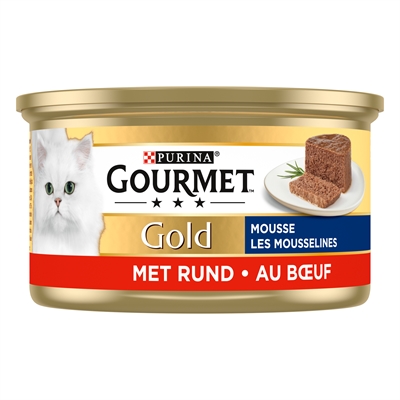 GOURMET Kattenmousse Gold Fijne Mousse Rund Volledig compleet, zachte mousse, hoogwaardige receptuur - Goud - 85 g
