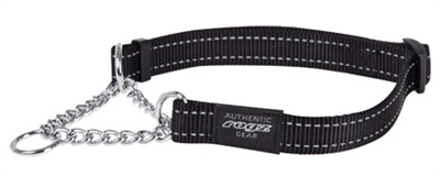 ROGZ FOR DOGS Halsslip Fanbelt verstelbaar, reflecterend nylon 20mm - Zwart - 37-56 cm (L) / 21-40 kg