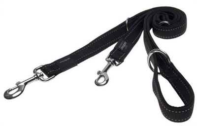 ROGZ FOR DOGS Looplijn Lumberjack Multipurpose 25 mm nylon met reflecterende strepen - Zwart - 1,6 m (XL, 39-64 kg)