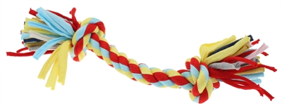 HAPPY PET Hondenspeelgoed TWIST-TEE 2 KNOOP TUGGER Gerecyclede t-shirtstof | Tandreinigend | Zonder touw - Multikleur - S/29 cm