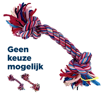 HAPPY PET Hondenspeelgoed TWIST-TEE 2 Knoop Tugger | Flostouw zonder touw, gerecyclede T-shirt-stof, tandverzorgend - Multikleur - L