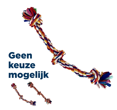 HAPPY PET Tugger TWIST-TEE 3 KNOOP Gerecyclede t-shirtstof, Zonder flostouw, Reinigt gebit - Multicolor - M/33 cm