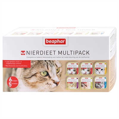 BEAPHAR Nierdieet Kat Multipack Ondersteunt nierfunctie, Laag fosfor en beperkte hoogwaardige eiwitten, Natriumarm - 6x100 g