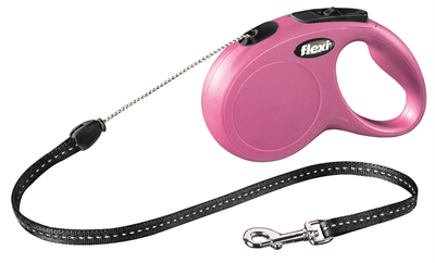 FLEXI Rollijn Classic Cord Dubbele rem + duurzaam ontwerp - Roze - 5 m, tot 12 kg