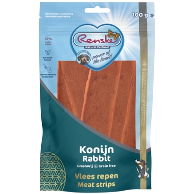 RENSKE Gezonde Beloning Vleesrepen Konijn 97% vers - Graanvrij, 1 eiwitbron - 100 g