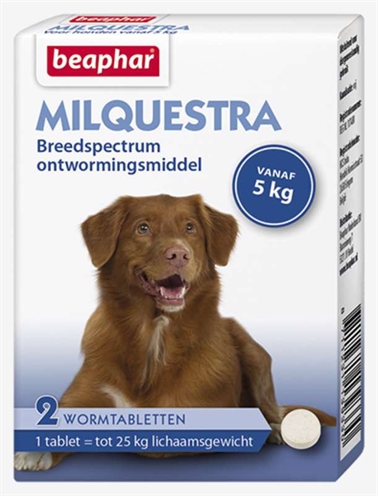 BEAPHAR Ontwormingsmiddel Milquestra Hond Breedspectrum met Milbemycine oxime & Praziquantel - Rundvleessmaak - 2 tbl