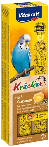 VITAKRAFT Parkiet Kracker Ei 3x gebakken op natuurhouten stokje, met vitamines & mineralen - natuurhout - 2 stuks